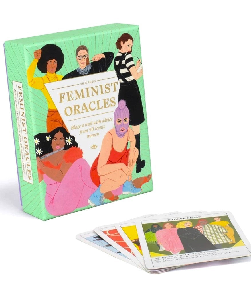 Feminist Oracles card set with illustrated packaging on a white background