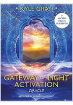 Book cover of 'Gateway of Light Activation Oracle' by Kyle Gray with a sunset over mountains design.