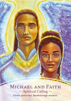 Illustration of two people with a celestial background, titled 'Michael and Faith - Spiritual Calling'.