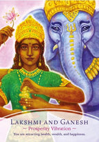 Illustration of Lakshmi and Ganesh with a pink background