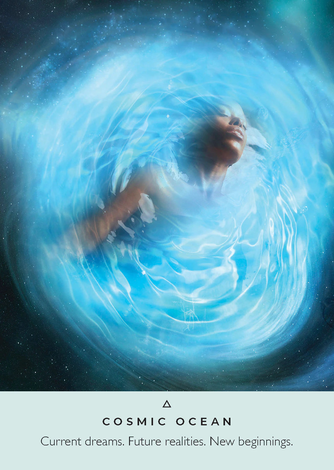 Person submerged in water with a cosmic or space-themed background, accompanied by text 'Cosmic Ocean'.