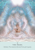 Artistic depiction of a woman holding a pearl with ethereal background and text 'The Pearl' at the bottom.