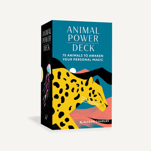 Box for 'Animal Power Deck' with a leopard illustration on a blue background