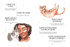 Illustration of a cat and a person with text describing cat behaviors