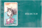 Illustration of a cat with tarot cards on a teal background with 'INTRODUCTION' text.