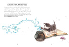Illustration of a cat with a book and potion, with text about fortune telling.