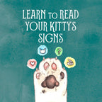 Book cover with cartoon cat and text 'Learn to Read Your Kitty's Signs' on a teal background