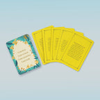 Set of yellow cards with text on a light blue background