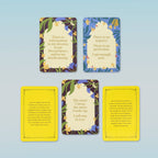 Set of four cards with motivational phrases on a light blue background