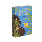 Card deck packaging with floral design and text on a white background