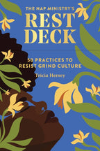 Book cover of 'The Nap Ministry's Rest Deck' with floral design and blue background