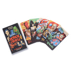 Horror-themed playing cards with colorful illustrations on a white background