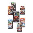 Set of cards with horror-themed illustrations on a white background