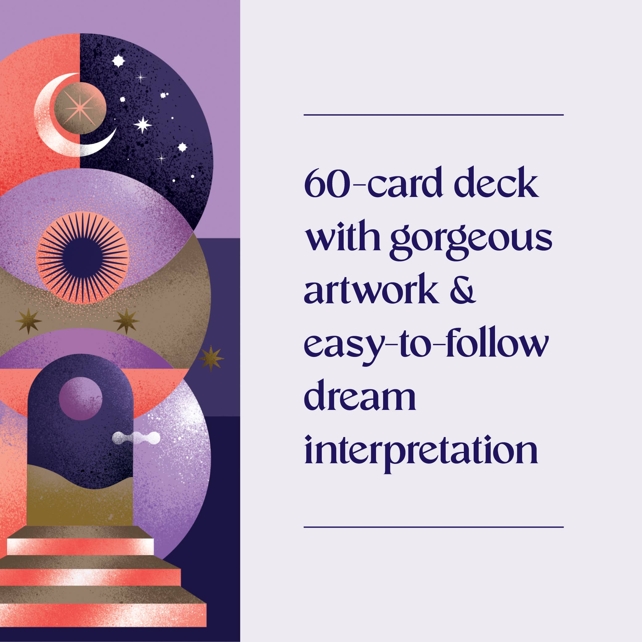 Card deck cover with abstract design and text about gorgeous artwork and dream interpretation.