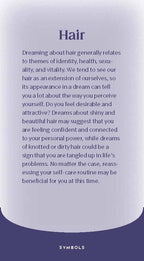 Text explaining the symbolic meaning of hair in dreams on a purple background