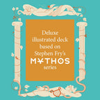 Cover of a deluxe illustrated deck based on Stephen Fry's Mythos series with decorative elements on a teal background.