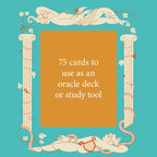Book cover with decorative elements and text about oracle cards on a teal background