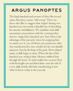 Text about Argus Panoptes with a decorative border on a beige background