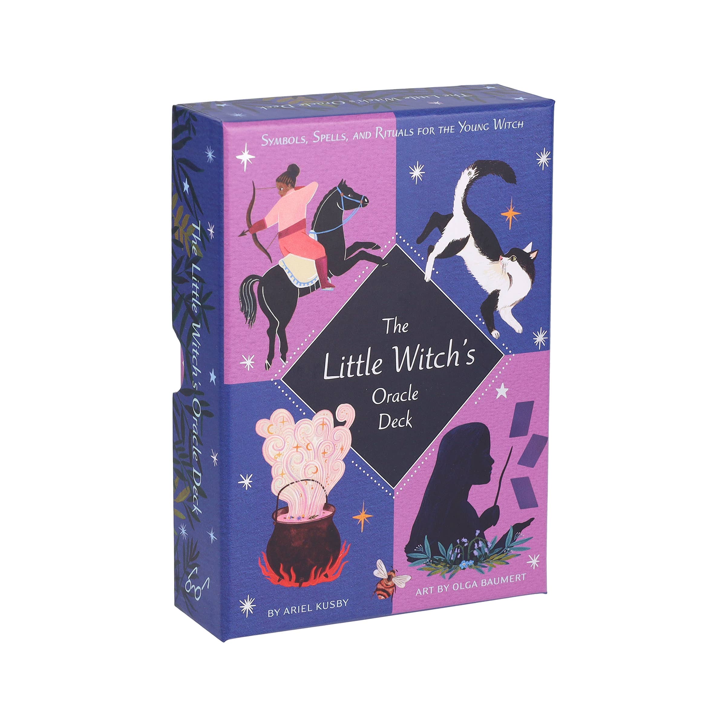 Box of 'The Little Witch's Oracle Deck' with illustrations on a white background