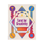 Book cover of 'Tarot for Creativity' with geometric design and colorful symbols on a beige background.