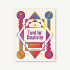 Book cover of 'Tarot for Creativity' with geometric design and colorful symbols on a beige background