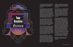Decorative text layout with artistic design elements on a black background