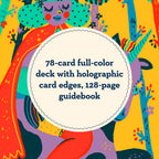 Colorful card deck packaging with text about the product details.
