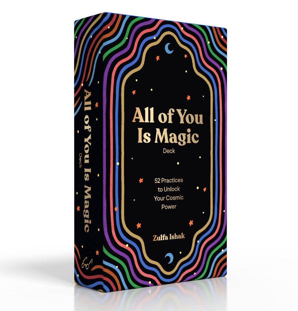 Card deck packaging titled 'All of You Is Magic' with colorful border on a white background