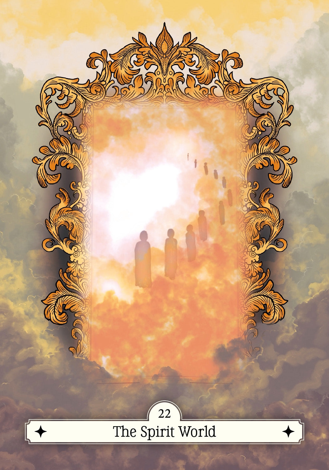 Decorative mirror with silhouettes in a mystical setting, labeled 'The Spirit World'.