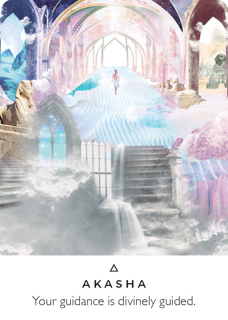 Fantasy architectural scene with 'Akasha' branding and text