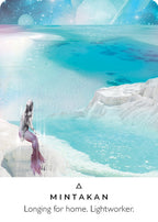 Mermaid on a snowy landscape with icy water, featuring the brand 'Mintakan'.