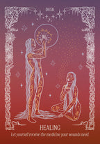 Illustration of two figures with a healing theme on a gradient background