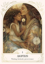 Illustration of a woman and child holding a dandelion, with text about adoption.