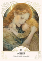 Illustration of a mother and child with decorative border and text '19 Mother' at the bottom.
