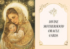 Divine Motherhood Oracle Cards with illustration of a woman holding a child and card text.
