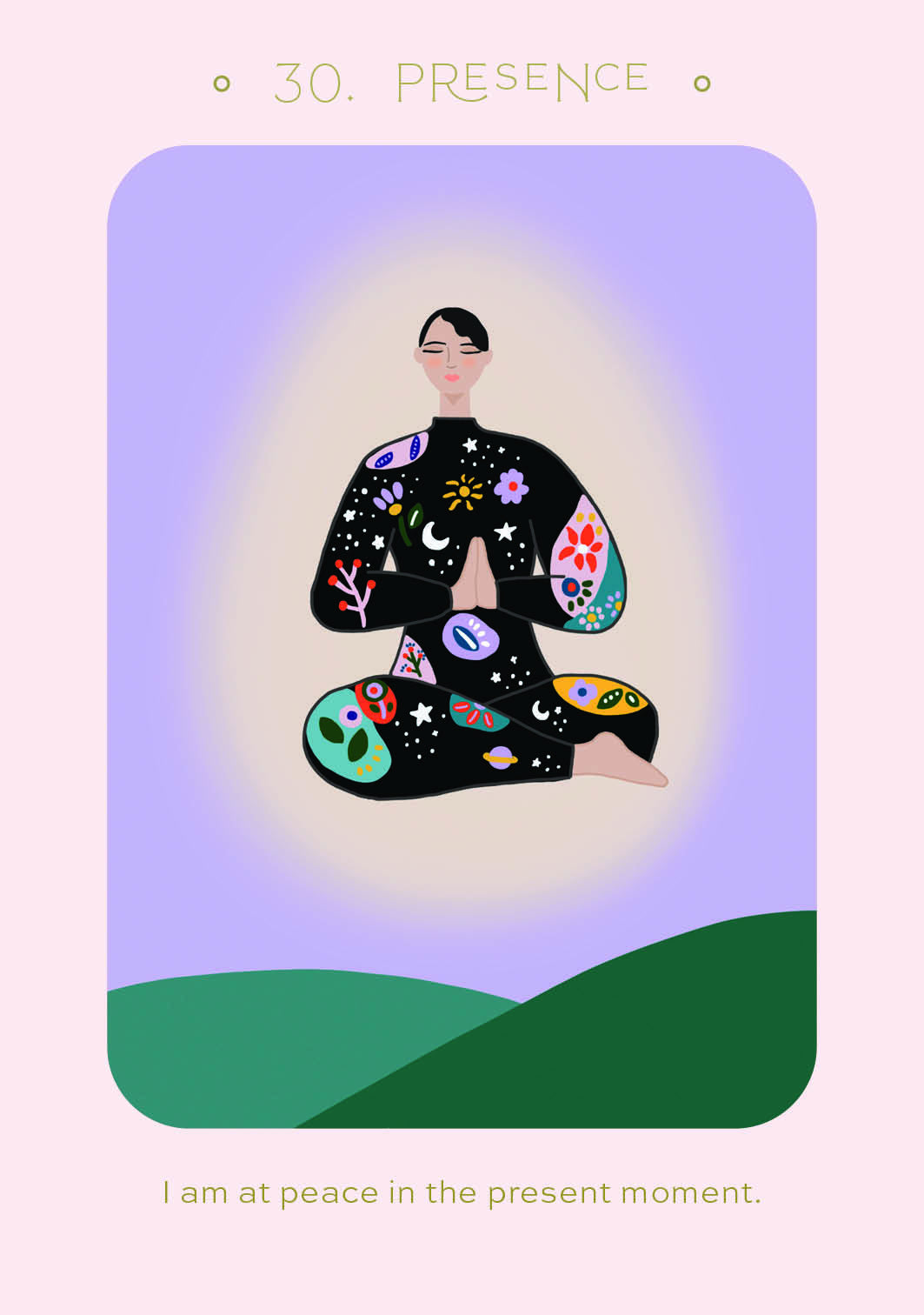 Illustration of a person meditating with colorful patterns, set against a gradient background.