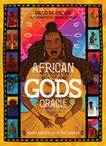 Book cover of 'African Gods Oracle' with illustrations and text on a colorful background