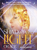 Book cover of 'Shadow and Light Oracle' with a woman's face and abstract design.
