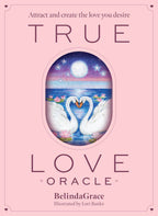 Book cover of 'True Love Oracle' with swans and a pink background
