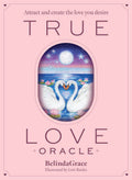 Book cover of 'True Love Oracle' with swans and a pink background