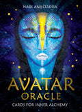 Book cover of 'Avatar Oracle' with a stylized face design and cosmic background.