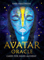 Book cover of 'Avatar Oracle' with a stylized face design and cosmic background.
