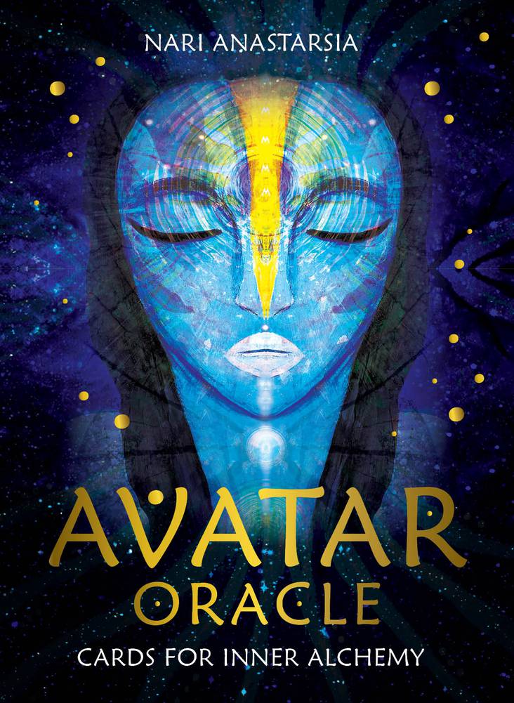 Book cover of 'Avatar Oracle' with a stylized face design and cosmic background.