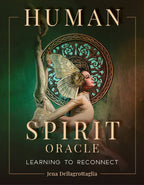 Book cover of 'Human Spirit Oracle' with a woman and bird design on a green background