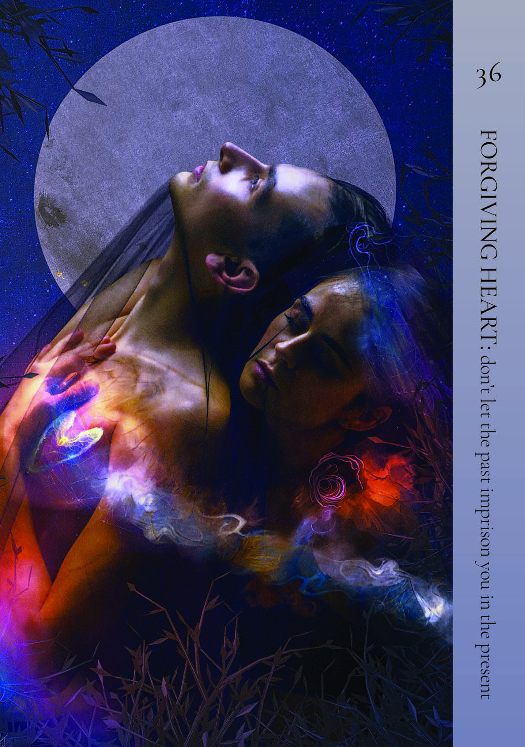 Artistic depiction of a person with glowing eyes against a moonlit sky, with text on the right side.