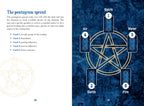 Pentagram spread layout with five cards labeled Spirit, Air, Water, Earth, and Fire on a blue textured background.