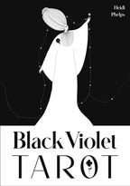 Book cover of 'Black Violet Tarot' with a stylized illustration of a woman and the author's name.