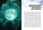 Magical energy sphere with text about witchcraft and magick on a dark background