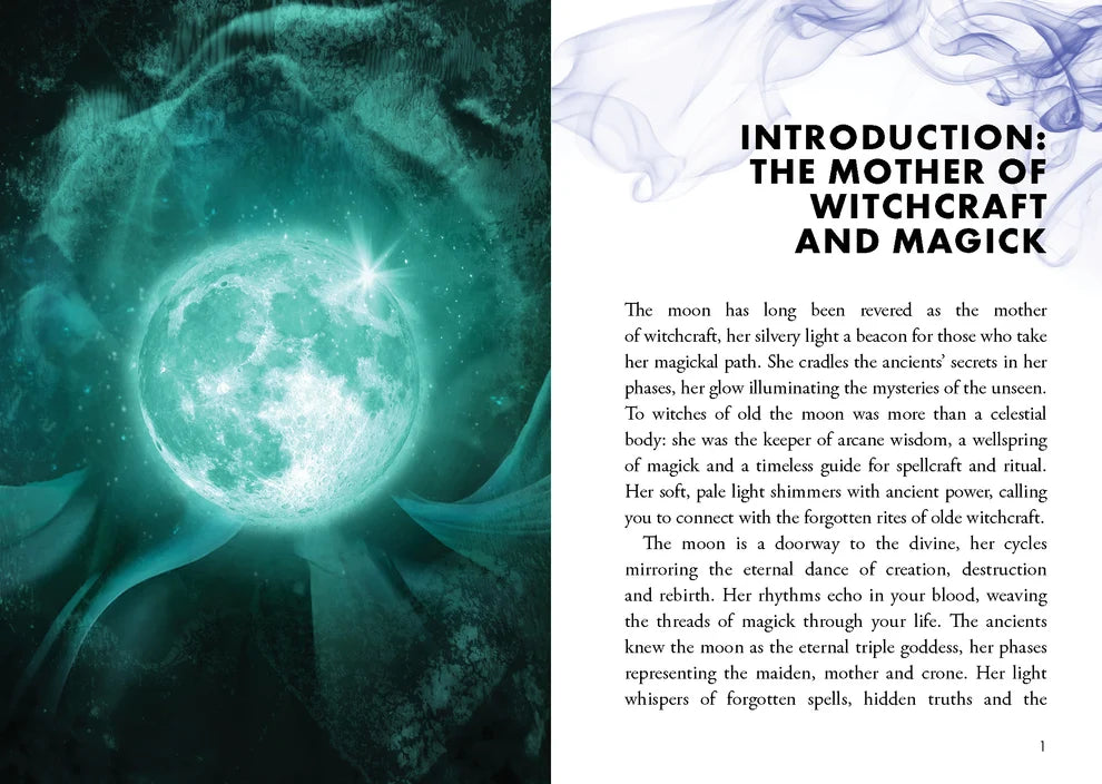 Magical energy sphere with text about witchcraft and magick on a dark background