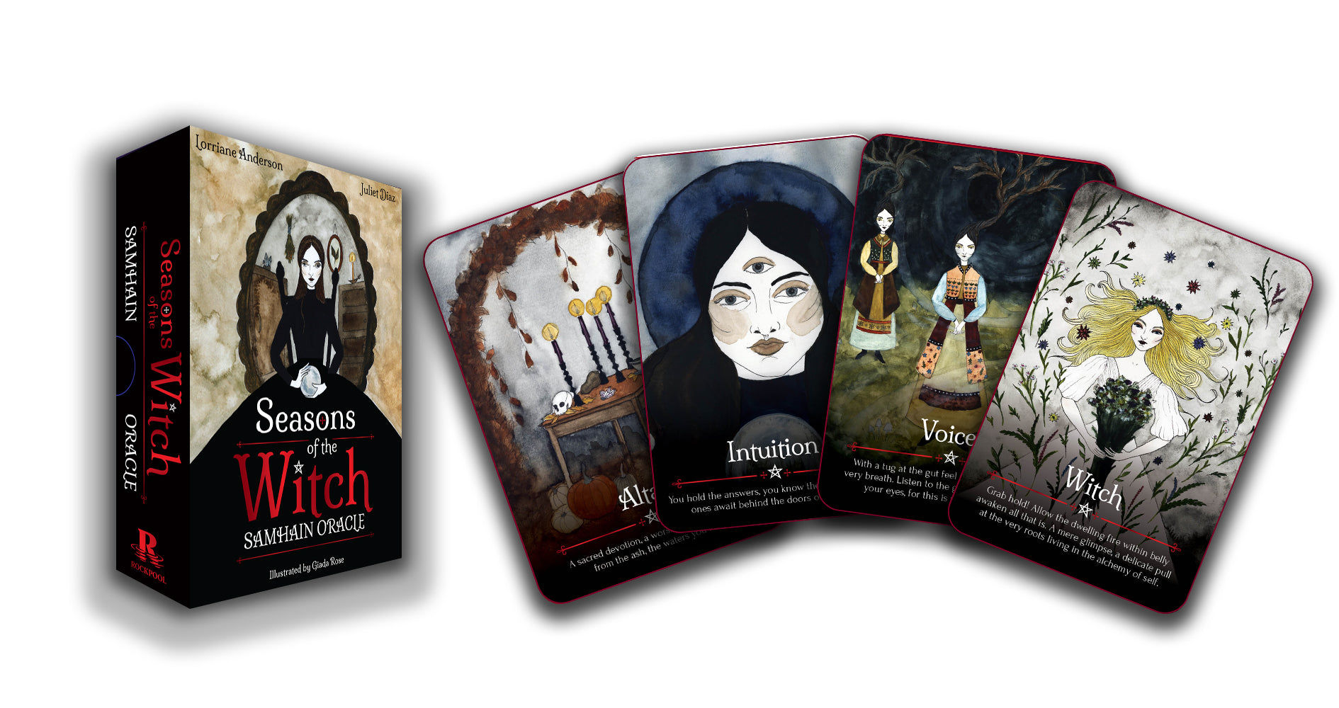 Set of tarot cards titled 'Seasons of the Witch' with a box on a white background
